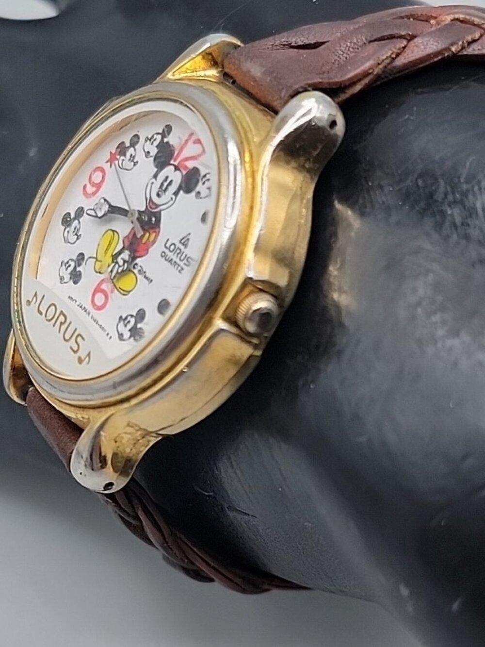 Vtg Lorus Seiko Disney 1990s Mickey Mouse Musical Watch 8" Braided Leather 34mm - Picture 8 of 15